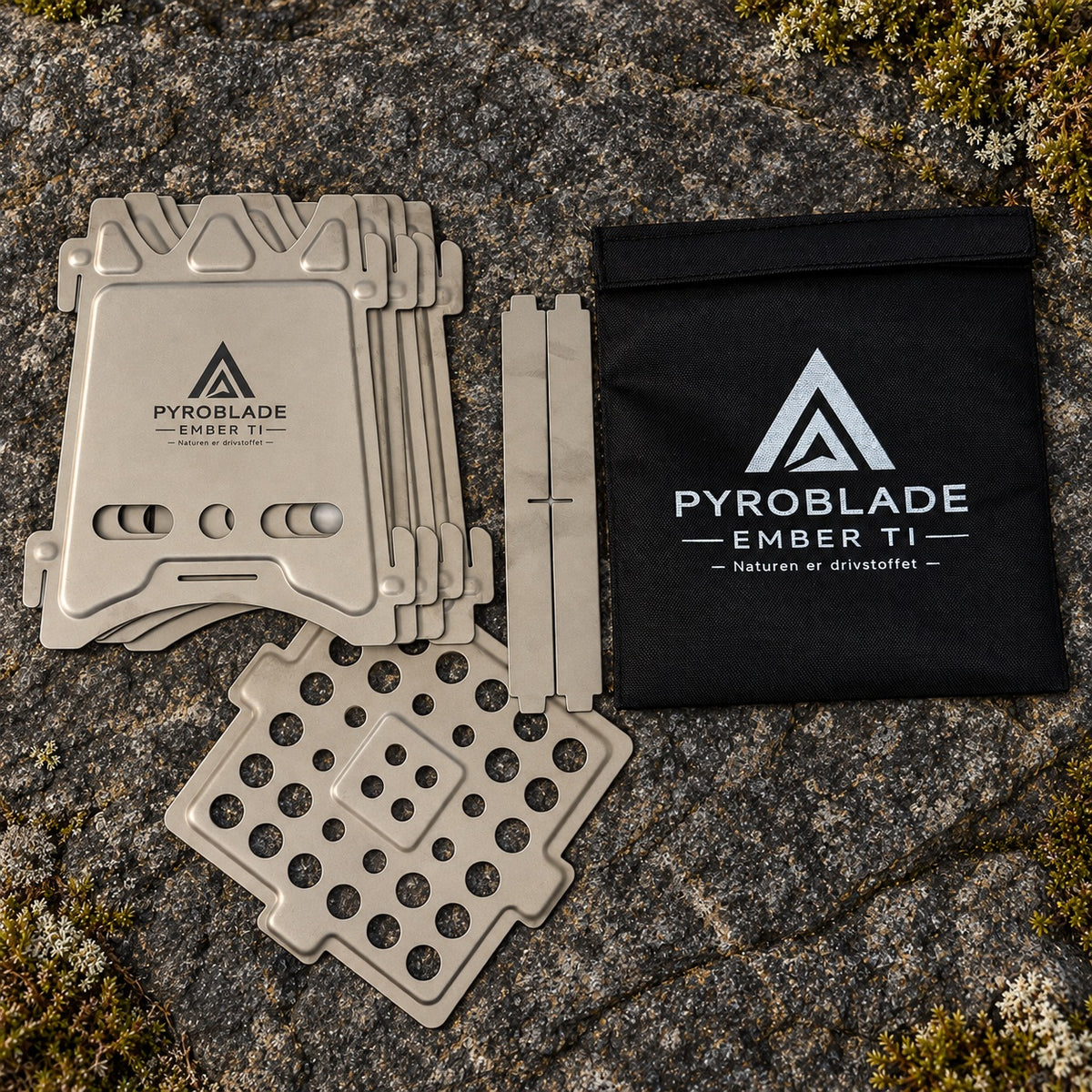Pyroblade Ember TI flatpakket i deler med oppbevaringspose