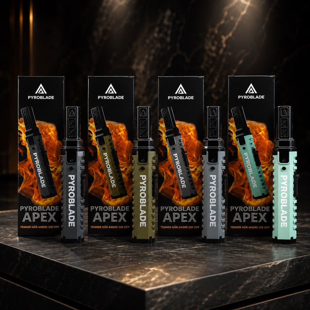 Pyroblade Apex stormlighter i fire farger med original emballasje